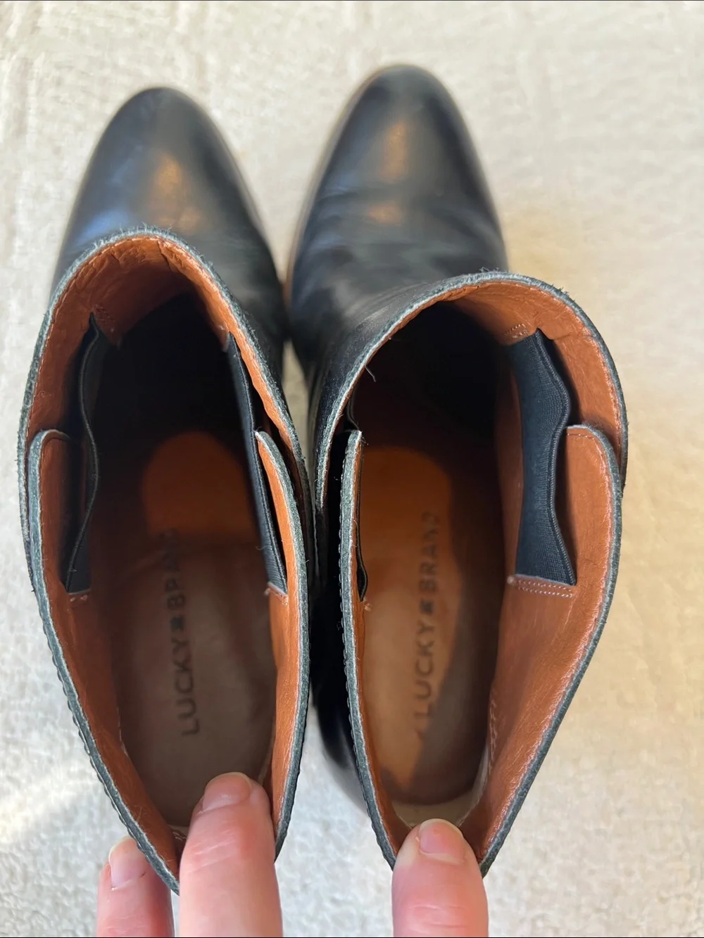 Lucky Brand Black Leather Ankle Booties with Block Heel - Picture 7 of 10